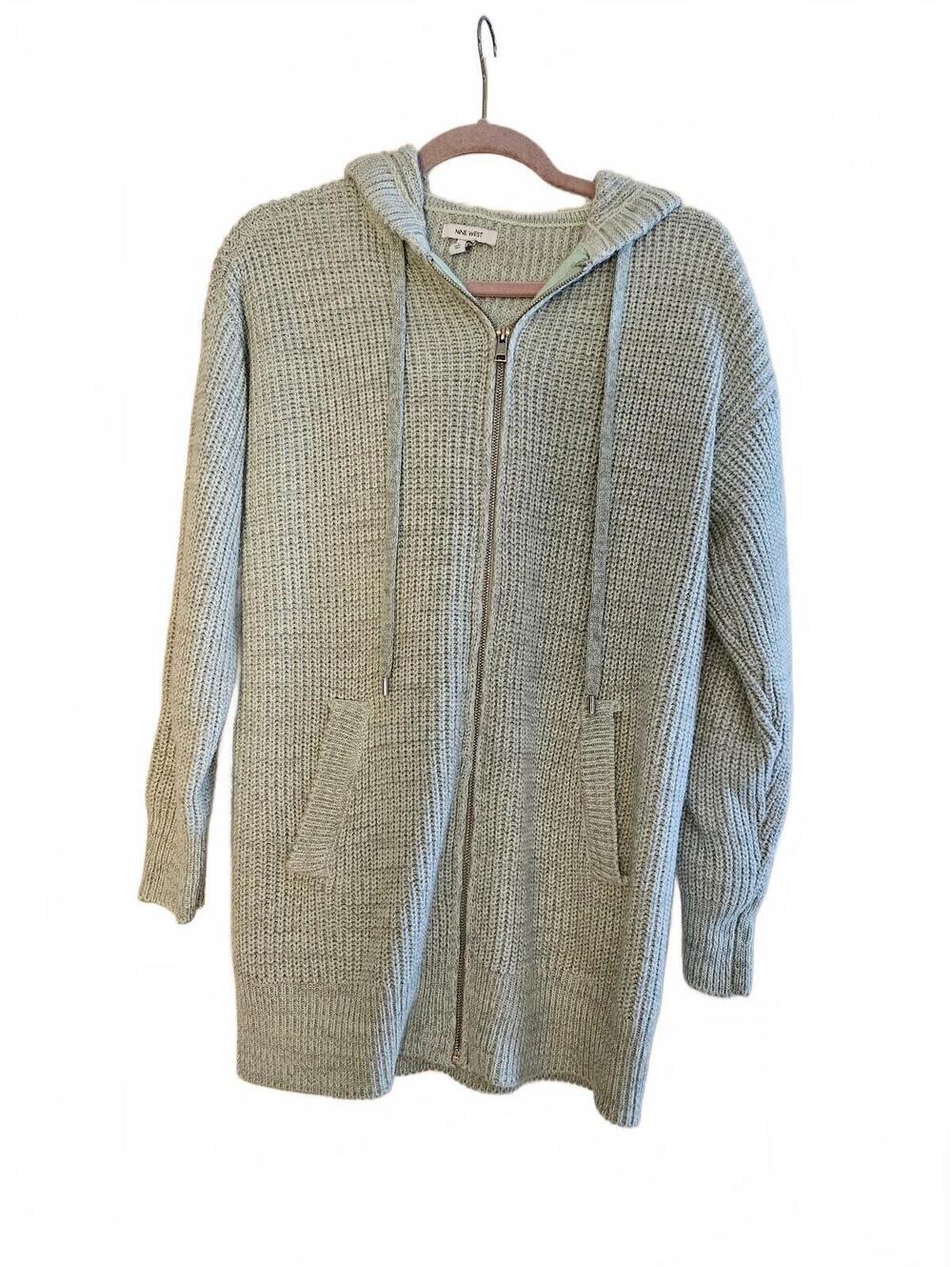 Nine West Women's Mint Marl Hooded Cardigan Sweater w/full Zipper, Size Large